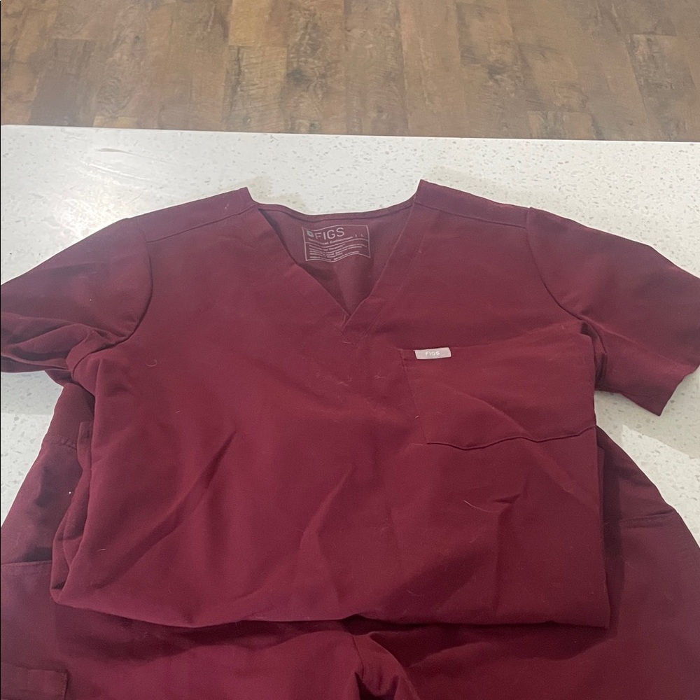 FIGS Women's Scrub Top and Pants Set in Burgundy